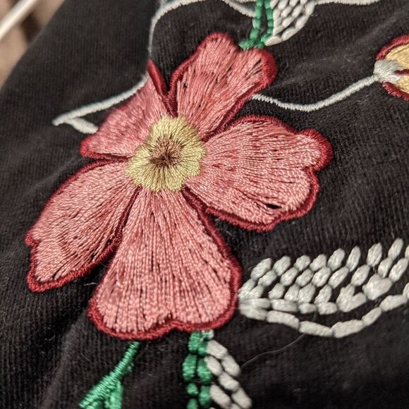 VINTAGE Venus Embroidered flared black pants cotton size 2 A3 - Picture 7 of 12